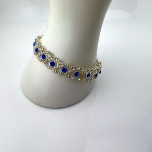 Blue and White Rhinestone Bracelet in Silver Tone Magnetic Clasp Bundle 3/$15